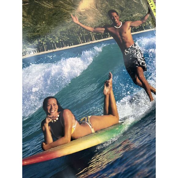 O'ahu Hawaii Island Travel Poster Vintage Surfing Ocean Volcano Tropical 36" EUC - Picture 5 of 11
